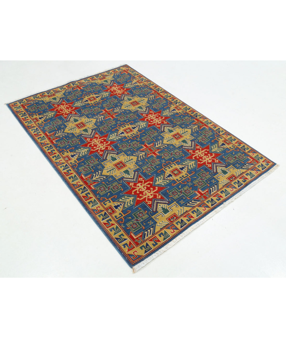 Gulshan 4'0'' X 5'9'' Power-Loomed Wool-Bamboo Silk Rug 4'0'' x 5'9'' (120 X 173) / Blue / Gold