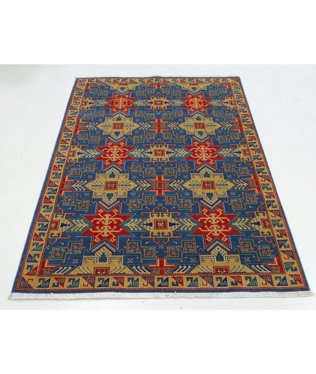 Gulshan 4'0'' X 5'9'' Power-Loomed Wool-Bamboo Silk Rug 4'0'' x 5'9'' (120 X 173) / Blue / Gold