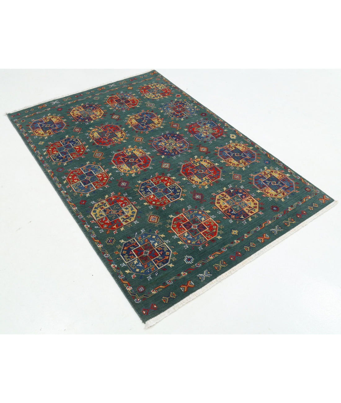 Gulshan 4'0'' X 5'10'' Power-Loomed Wool-Bamboo Silk Rug 4'0'' x 5'10'' (120 X 175) / Green / Blue