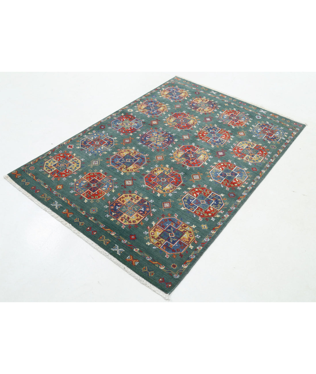 Gulshan 4'0'' X 5'10'' Power-Loomed Wool-Bamboo Silk Rug 4'0'' x 5'10'' (120 X 175) / Green / Blue