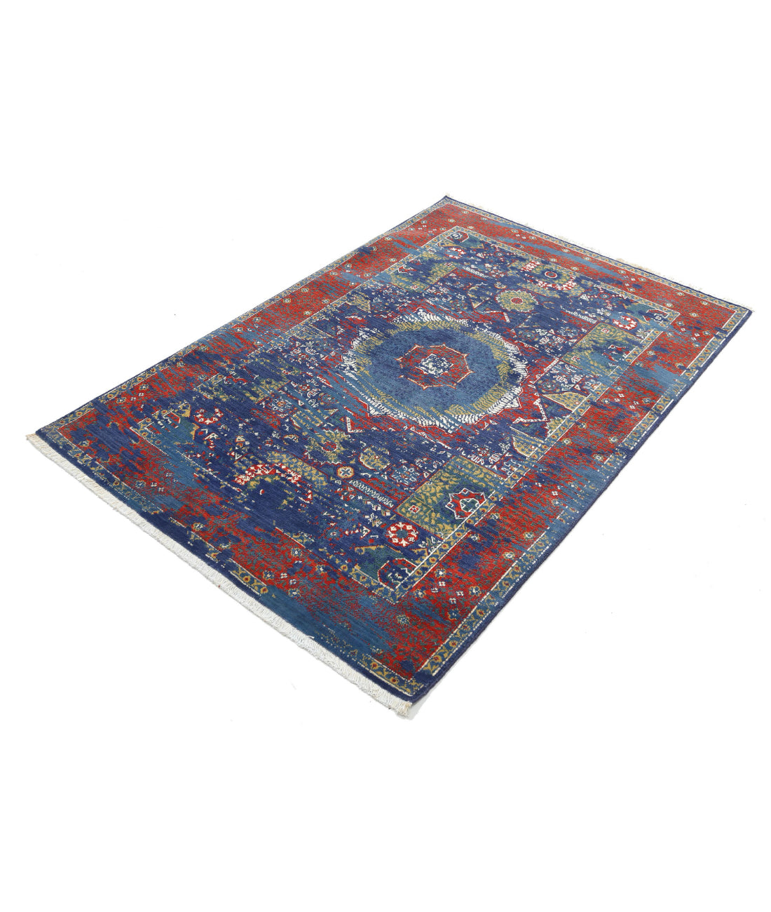 Gulshan 3'11'' X 5'9'' Power-Loomed Wool-Bamboo Silk Rug 3'11'' x 5'9'' (118 X 173) / Blue / Red
