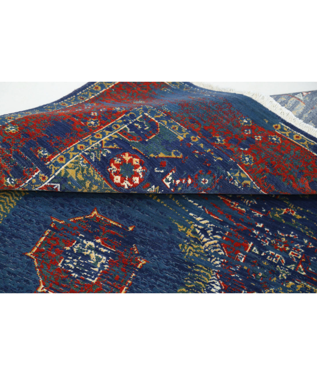 Gulshan 3'11'' X 5'9'' Power-Loomed Wool-Bamboo Silk Rug 3'11'' x 5'9'' (118 X 173) / Blue / Red