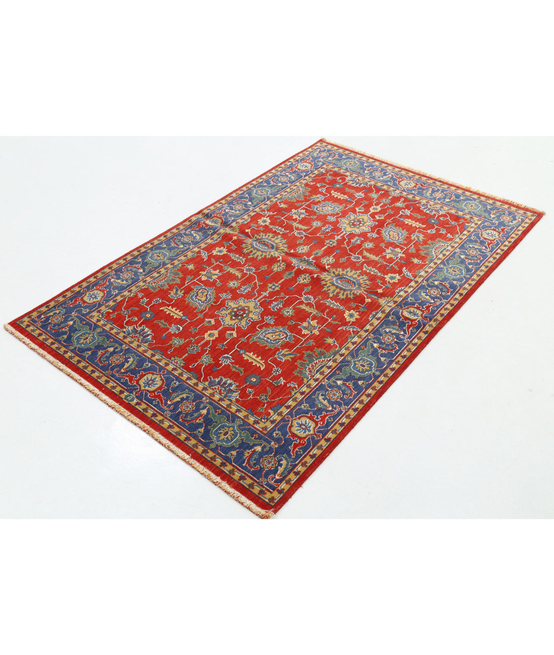 Gulshan 3'10'' X 6'0'' Power-Loomed Wool-Bamboo Silk Rug 3'10'' x 6'0'' (115 X 180) / Red / Blue