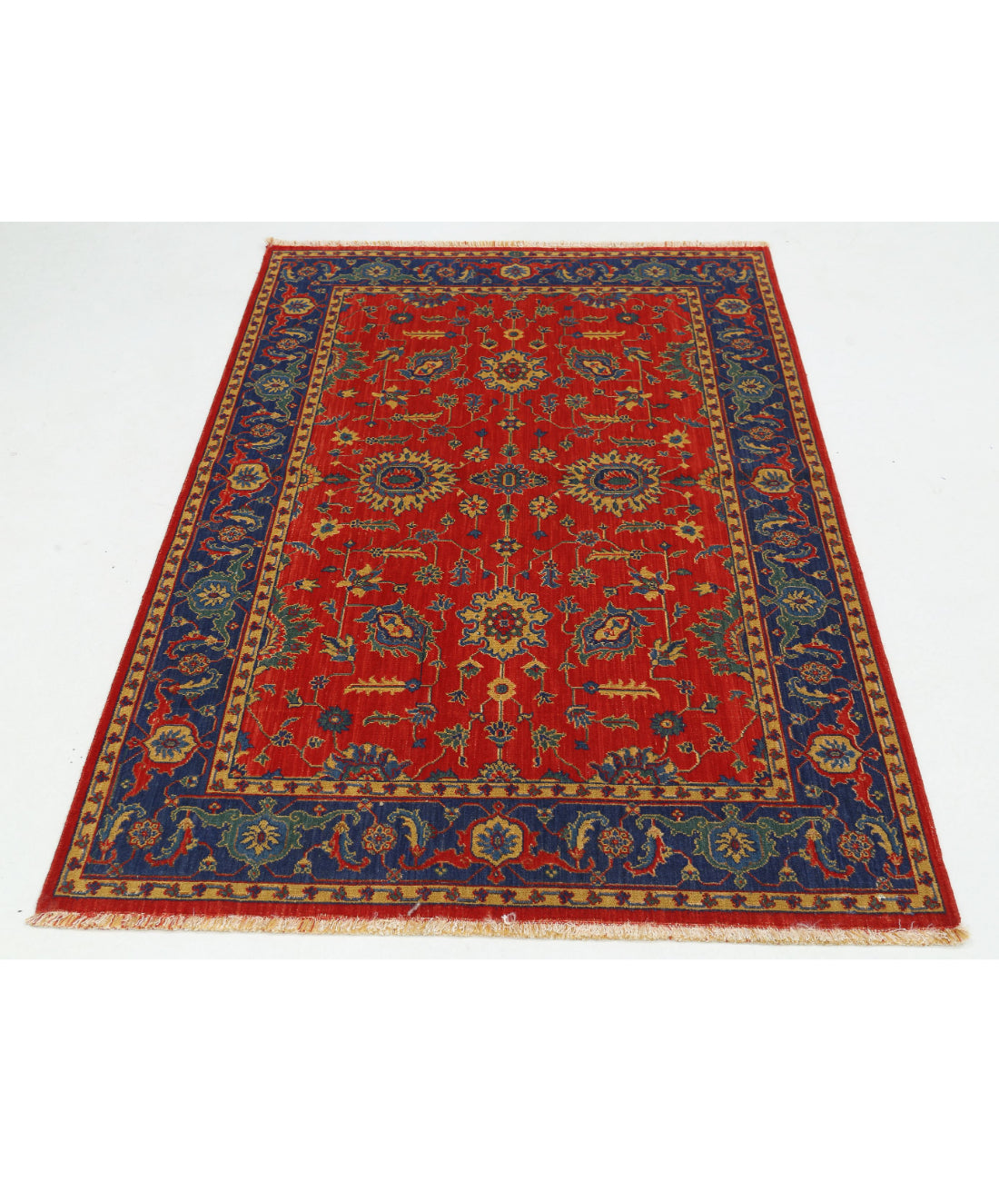 Gulshan 3'10'' X 6'0'' Power-Loomed Wool-Bamboo Silk Rug 3'10'' x 6'0'' (115 X 180) / Red / Blue