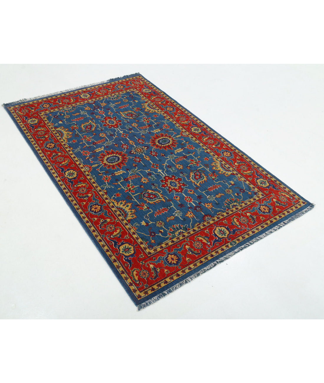 Gulshan 3'10'' X 6'1'' Power-Loomed Wool-Bamboo Silk Rug 3'10'' x 6'1'' (115 X 183) / Blue / Red