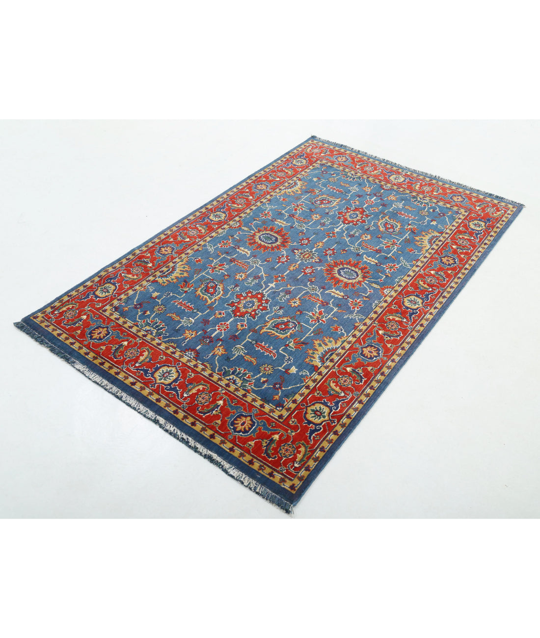 Gulshan 3'10'' X 6'1'' Power-Loomed Wool-Bamboo Silk Rug 3'10'' x 6'1'' (115 X 183) / Blue / Red