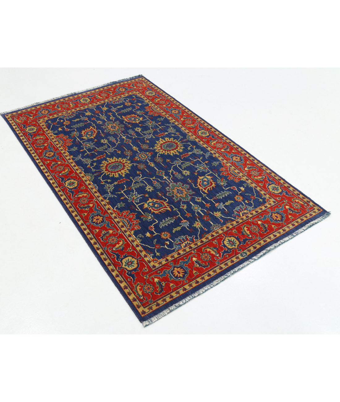 Gulshan 3'10'' X 6'1'' Power-Loomed Wool-Bamboo Silk Rug 3'10'' x 6'1'' (115 X 183) / Blue / Red