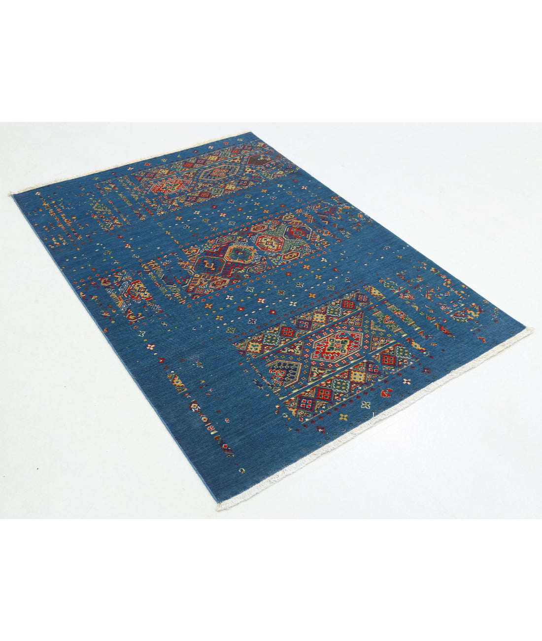 Gulshan 4'0'' X 5'9'' Power-Loomed Wool-Bamboo Silk Rug 4'0'' x 5'9'' (120 X 173) / Blue / Red