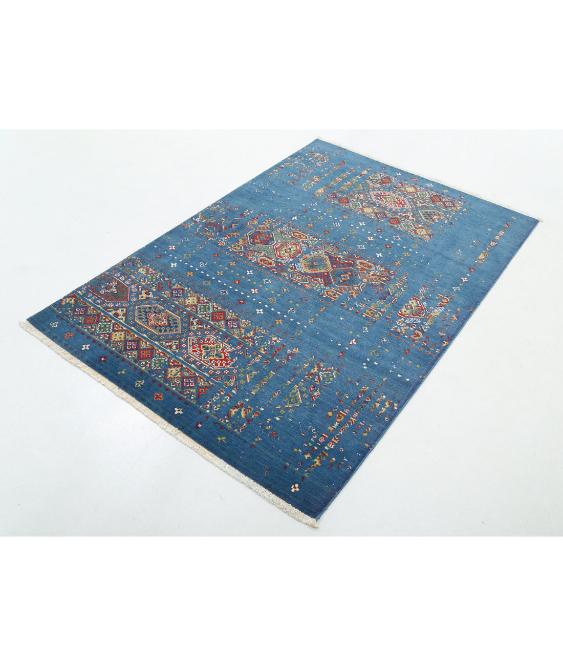 Gulshan 4'0'' X 5'9'' Power-Loomed Wool-Bamboo Silk Rug 4'0'' x 5'9'' (120 X 173) / Blue / Red