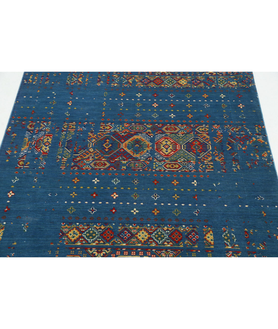 Gulshan 4'0'' X 5'9'' Power-Loomed Wool-Bamboo Silk Rug 4'0'' x 5'9'' (120 X 173) / Blue / Red
