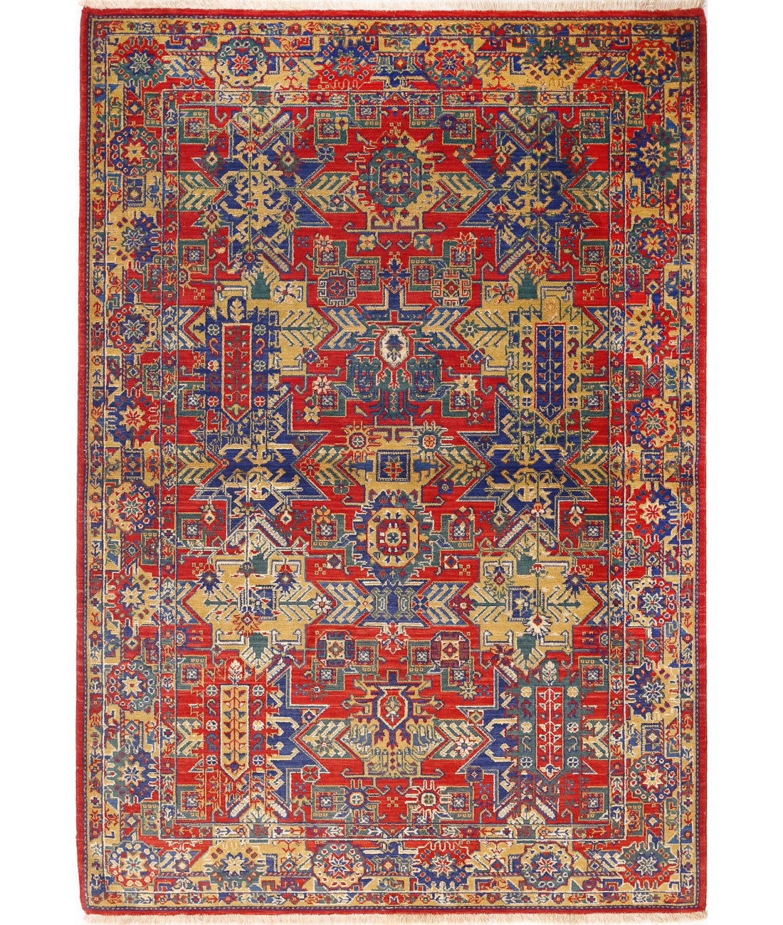 Gulshan 3'11'' X 5'9'' Power-Loomed Wool-Bamboo Silk Rug 3'11'' x 5'9'' (118 X 173) / Red / Blue