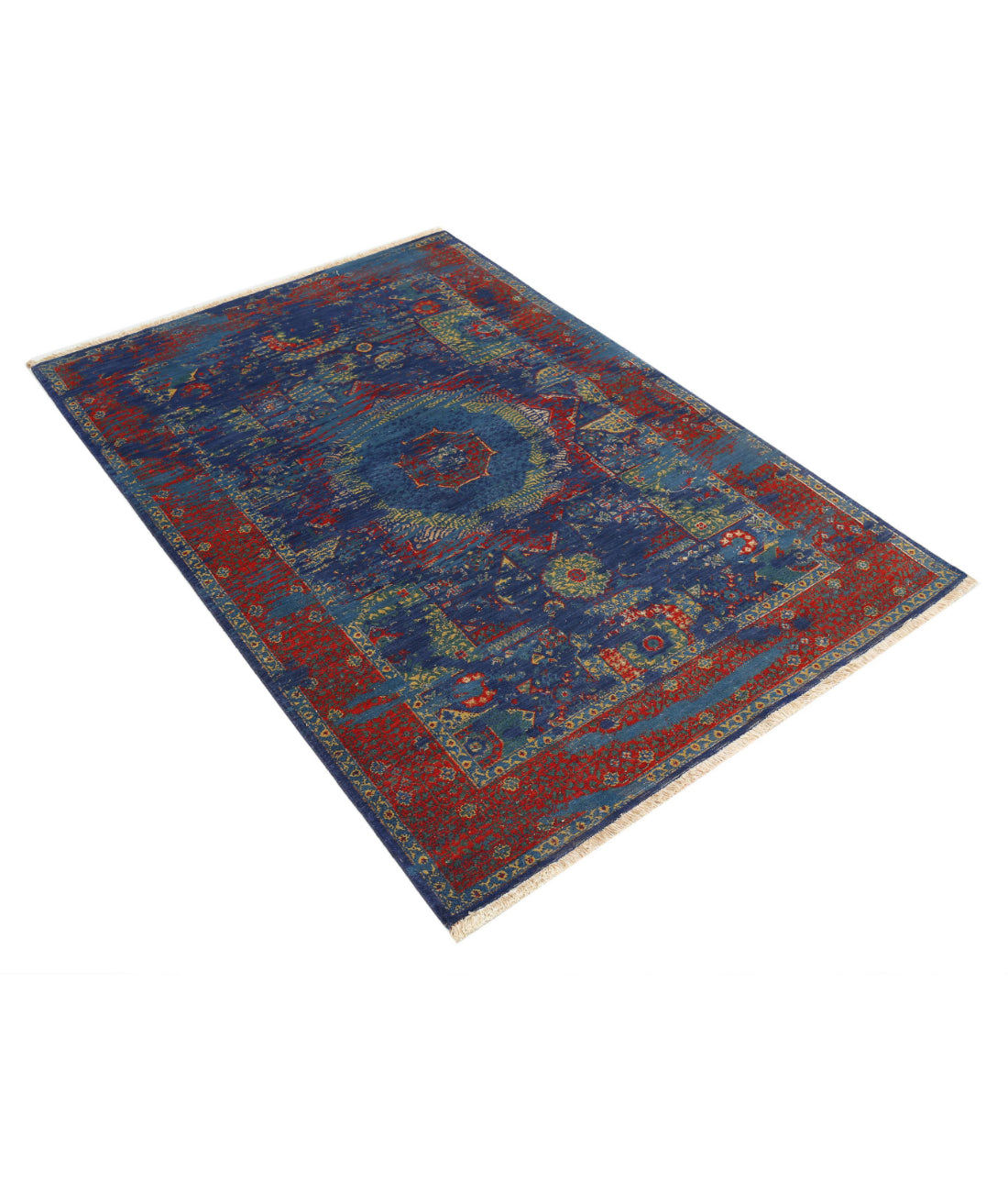 Gulshan 3'11'' X 5'10'' Power-Loomed Wool-Bamboo Silk Rug 3'11'' x 5'10'' (118 X 175) / Green / Red