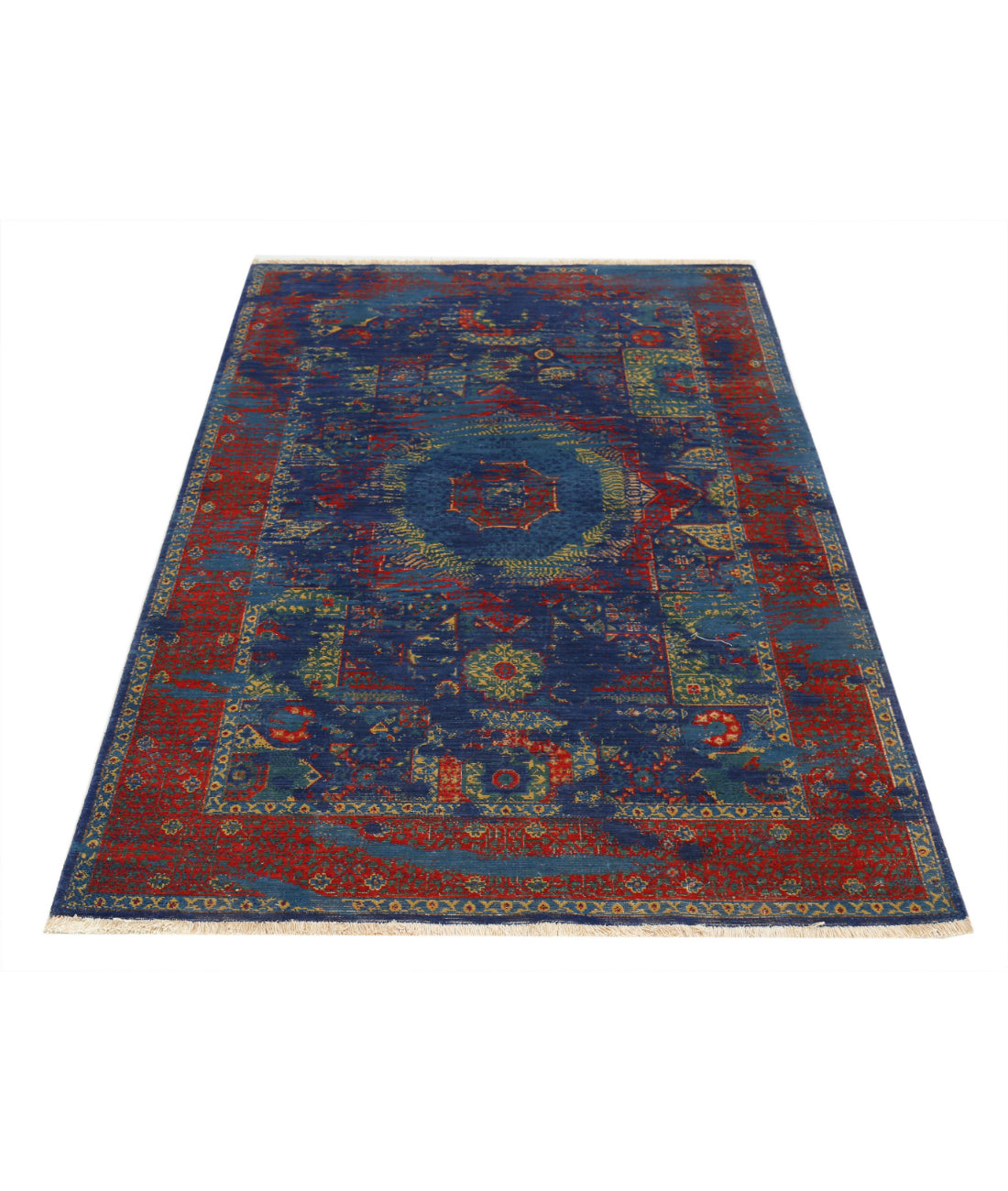 Gulshan 3'11'' X 5'10'' Power-Loomed Wool-Bamboo Silk Rug 3'11'' x 5'10'' (118 X 175) / Green / Red