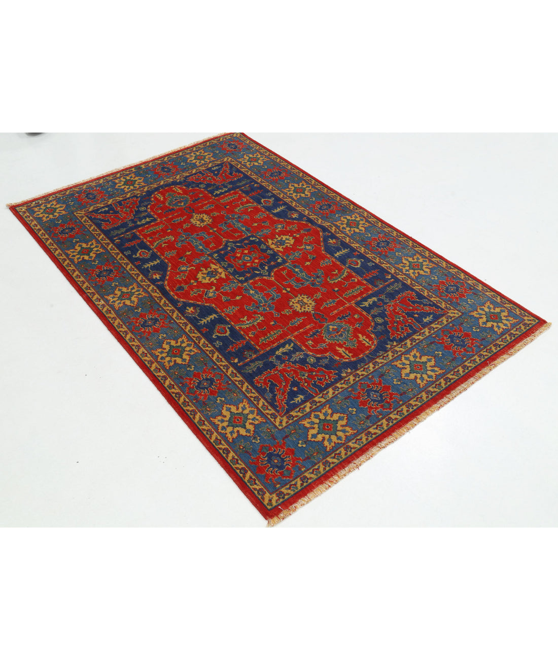 Gulshan 3'10'' X 6'0'' Power-Loomed Wool-Bamboo Silk Rug 3'10'' x 6'0'' (115 X 180) / Red / Blue