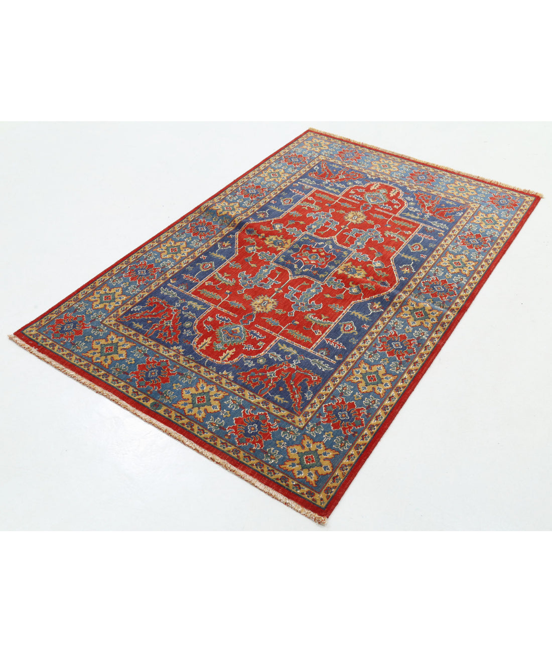 Gulshan 3'10'' X 6'0'' Power-Loomed Wool-Bamboo Silk Rug 3'10'' x 6'0'' (115 X 180) / Red / Blue