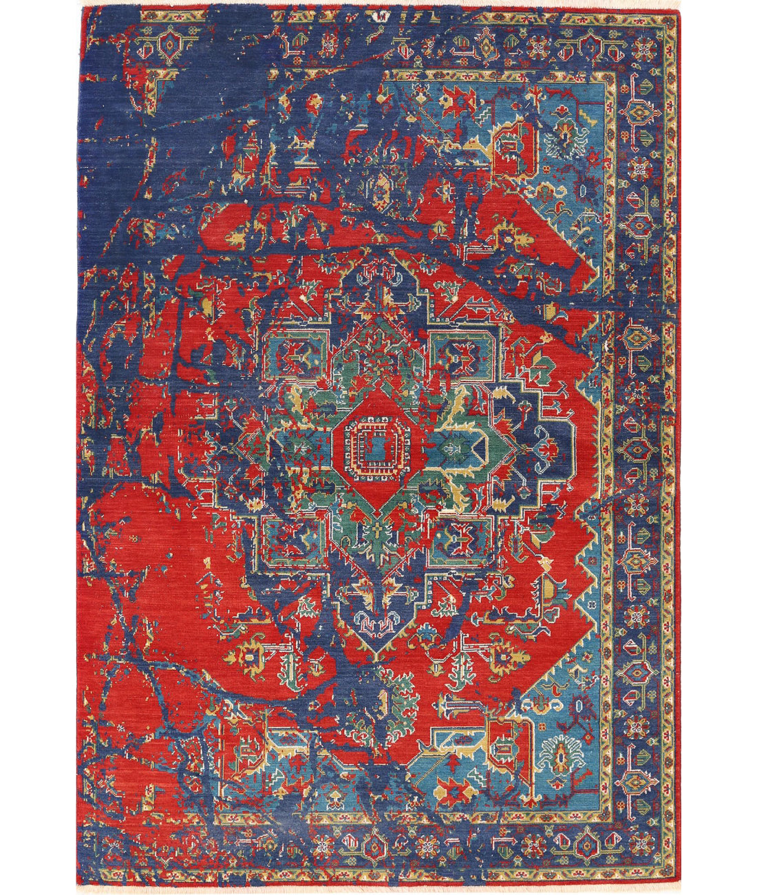 Gulshan 3'11'' X 5'10'' Power-Loomed Wool-Bamboo Silk Rug 3'11'' x 5'10'' (118 X 175) / Red / Blue