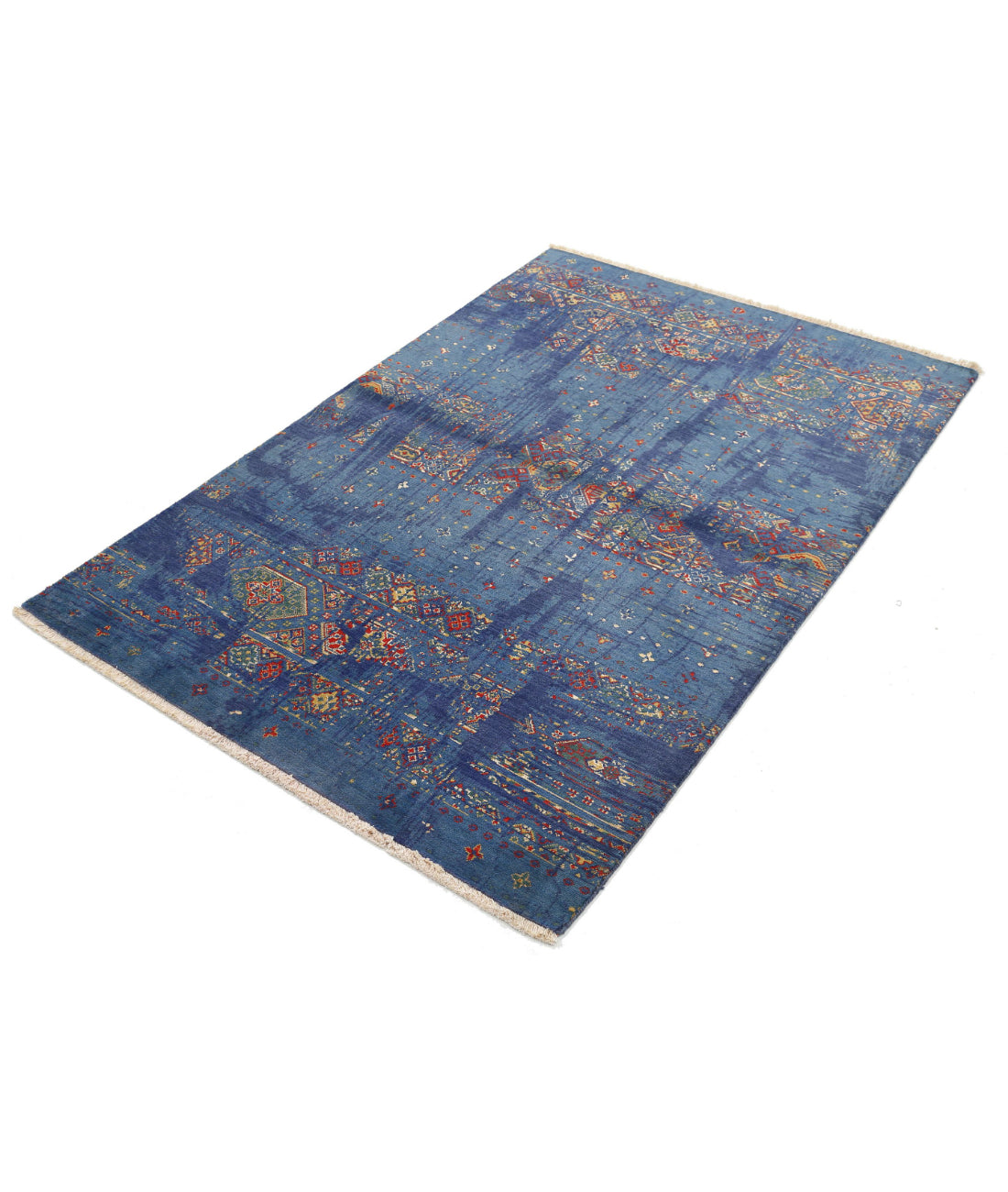Gulshan 4'0'' X 5'10'' Power-Loomed Wool-Bamboo Silk Rug 4'0'' x 5'10'' (120 X 175) / Blue / Red