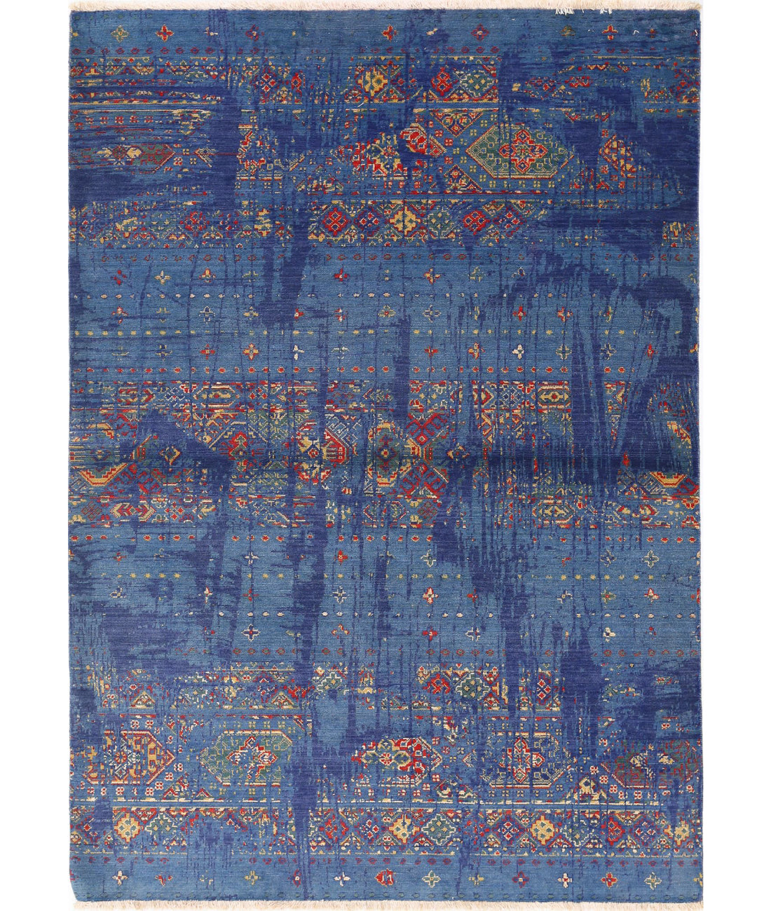 Gulshan 4'0'' X 5'10'' Power-Loomed Wool-Bamboo Silk Rug 4'0'' x 5'10'' (120 X 175) / Blue / Red