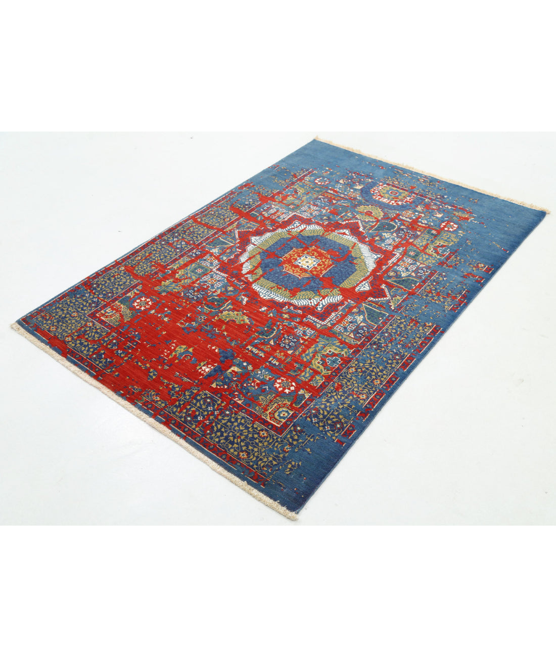 Gulshan 3'11'' X 5'10'' Power-Loomed Wool-Bamboo Silk Rug 3'11'' x 5'10'' (118 X 175) / Blue / Red