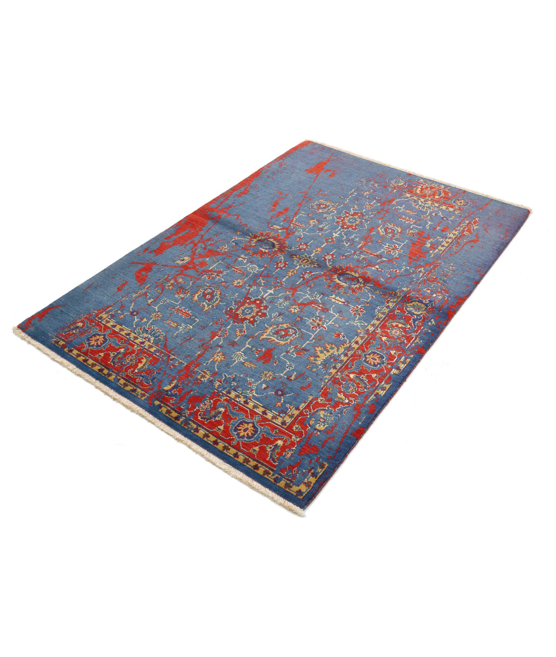 Gulshan 4'0'' X 5'10'' Power-Loomed Wool-Bamboo Silk Rug 4'0'' x 5'10'' (120 X 175) / Blue / Red