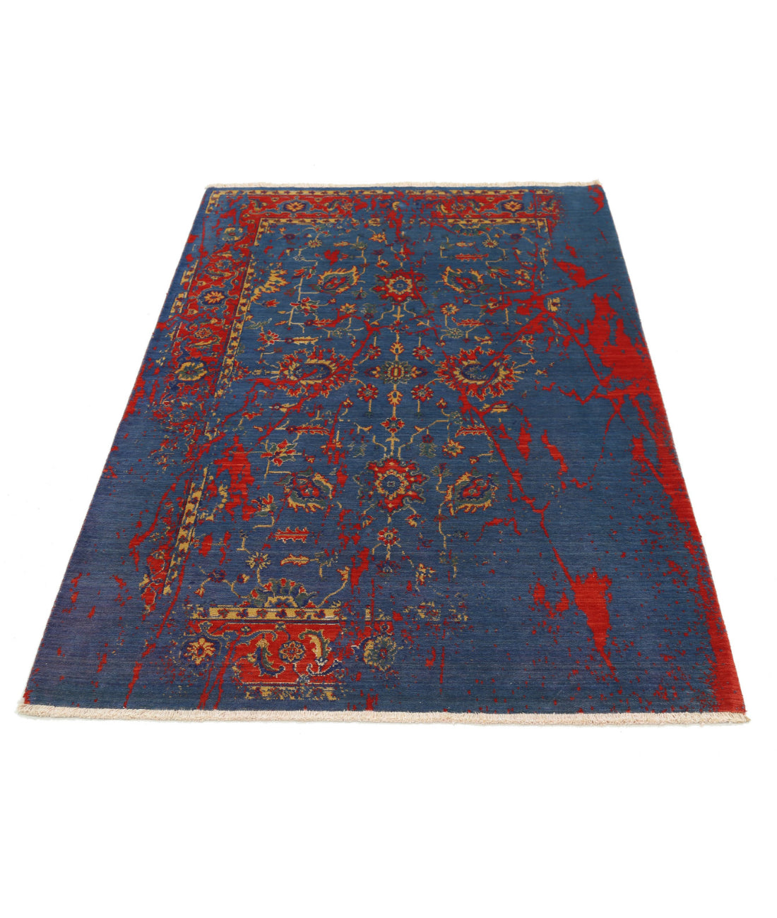 Gulshan 4'0'' X 5'10'' Power-Loomed Wool-Bamboo Silk Rug 4'0'' x 5'10'' (120 X 175) / Blue / Red