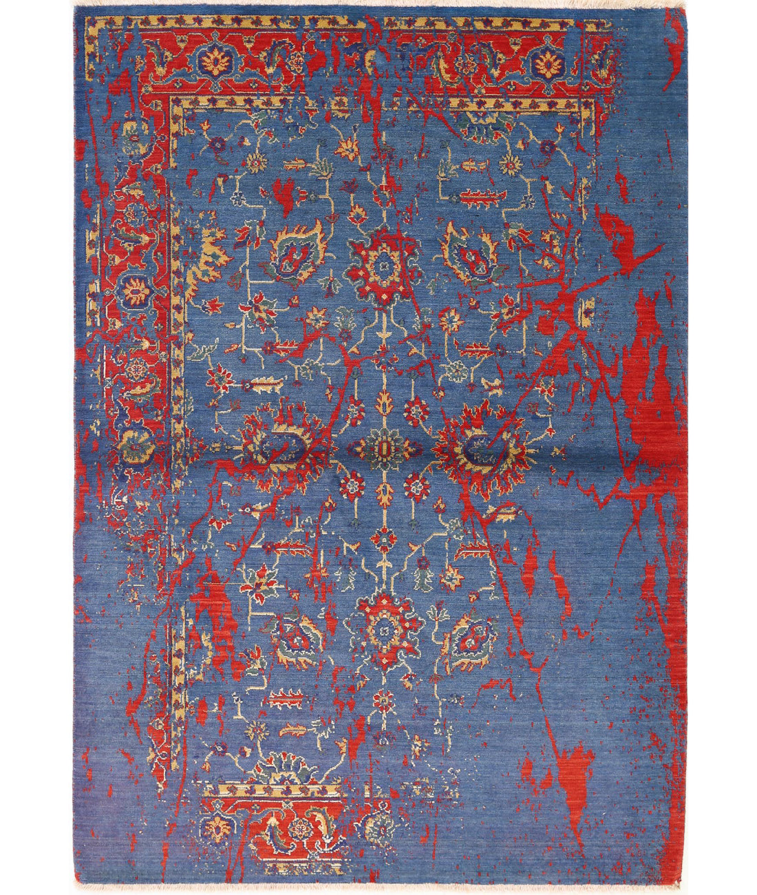 Gulshan 4'0'' X 5'10'' Power-Loomed Wool-Bamboo Silk Rug 4'0'' x 5'10'' (120 X 175) / Blue / Red