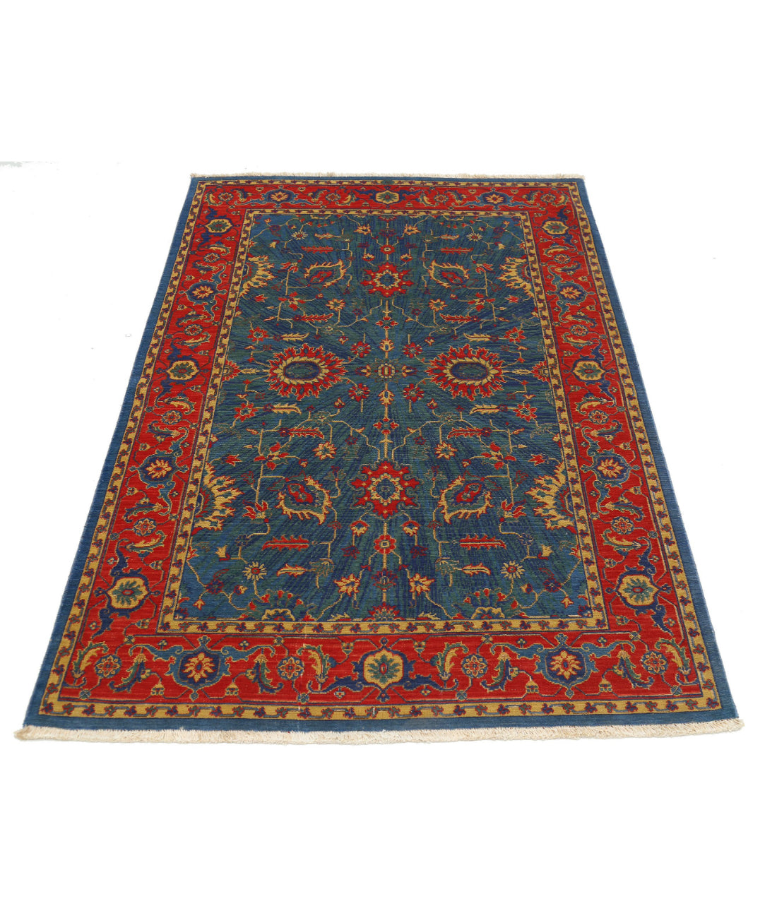Gulshan 3'11'' X 5'10'' Power-Loomed Wool-Bamboo Silk Rug 3'11'' x 5'10'' (118 X 175) / Blue / Red