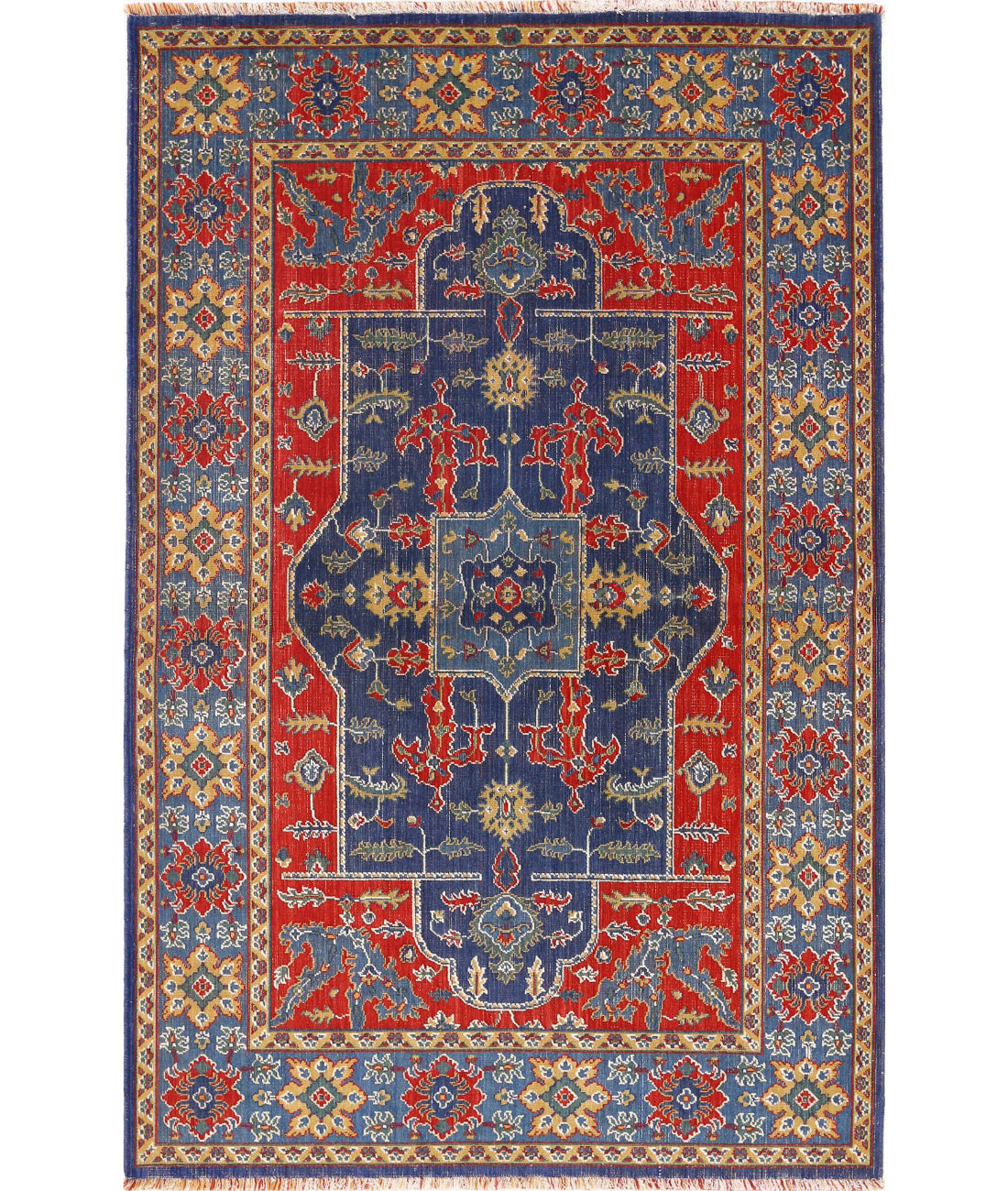Gulshan 3'10'' X 6'0'' Power-Loomed Wool-Bamboo Silk Rug 3'10'' x 6'0'' (115 X 180) / Red / Blue