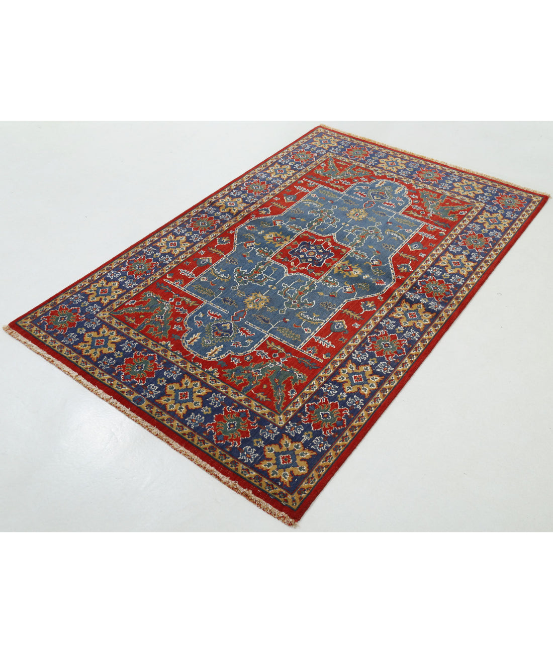 Gulshan 3'10'' X 6'0'' Power-Loomed Wool-Bamboo Silk Rug 3'10'' x 6'0'' (115 X 180) / Red / Blue
