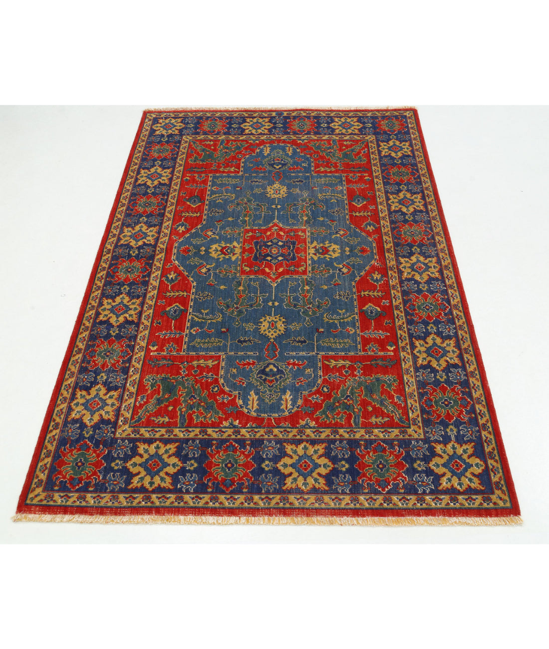 Gulshan 3'10'' X 6'0'' Power-Loomed Wool-Bamboo Silk Rug 3'10'' x 6'0'' (115 X 180) / Red / Blue