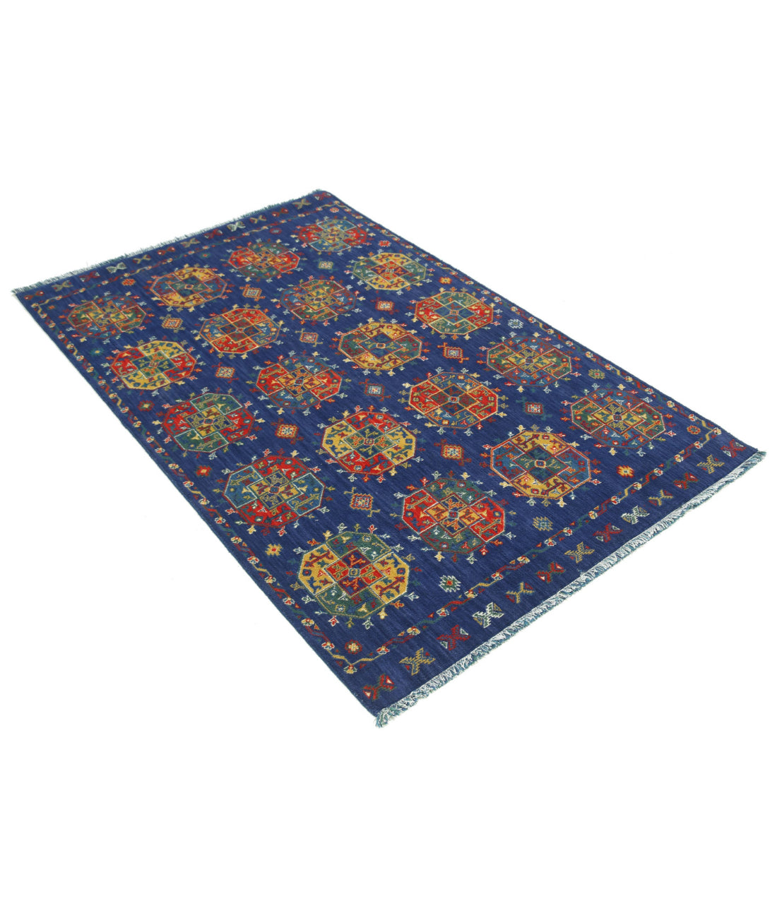 Gulshan 3'10'' X 6'0'' Power-Loomed Wool-Bamboo Silk Rug 3'10'' x 6'0'' (115 X 180) / Blue / Red