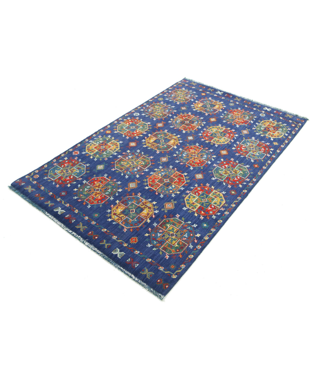 Gulshan 3'10'' X 6'0'' Power-Loomed Wool-Bamboo Silk Rug 3'10'' x 6'0'' (115 X 180) / Blue / Red