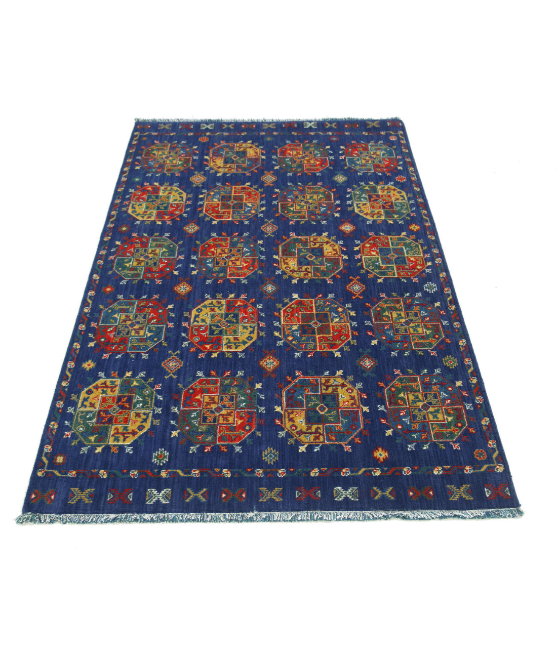 Gulshan 3'10'' X 6'0'' Power-Loomed Wool-Bamboo Silk Rug 3'10'' x 6'0'' (115 X 180) / Blue / Red