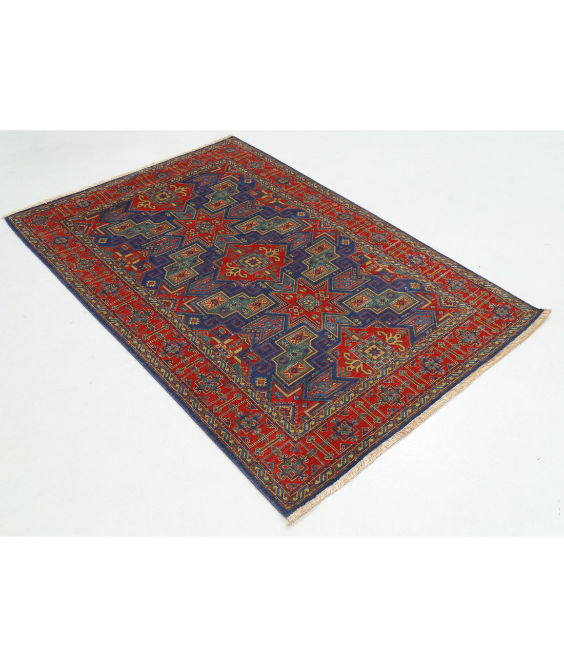 Gulshan 4'0'' X 5'9'' Power-Loomed Wool-Bamboo Silk Rug 4'0'' x 5'9'' (120 X 173) / Blue / Red