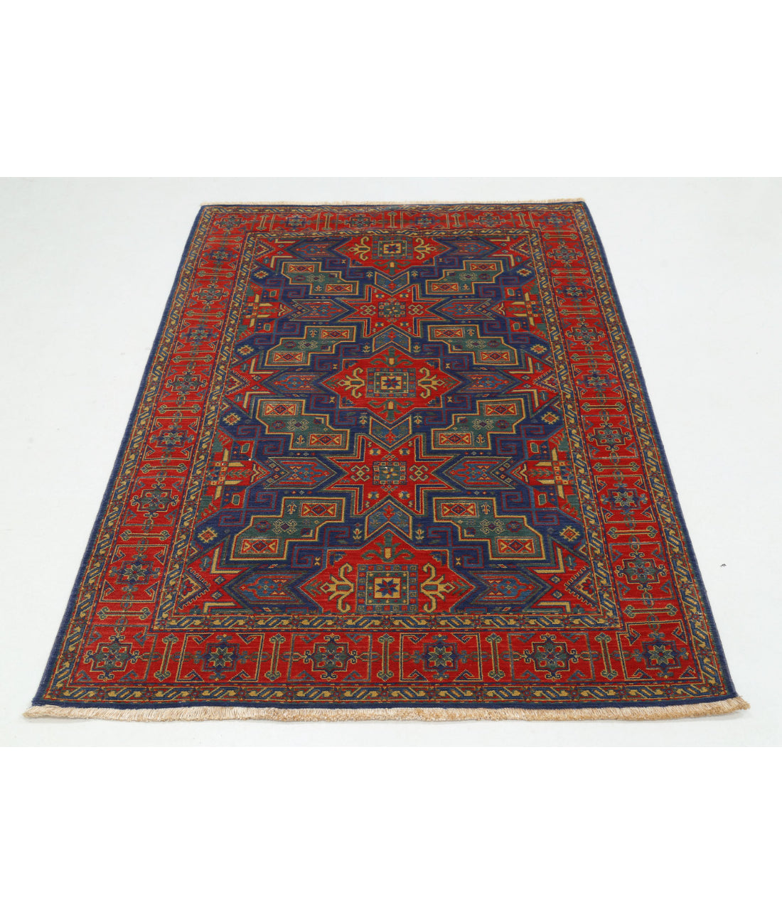 Gulshan 4'0'' X 5'9'' Power-Loomed Wool-Bamboo Silk Rug 4'0'' x 5'9'' (120 X 173) / Blue / Red