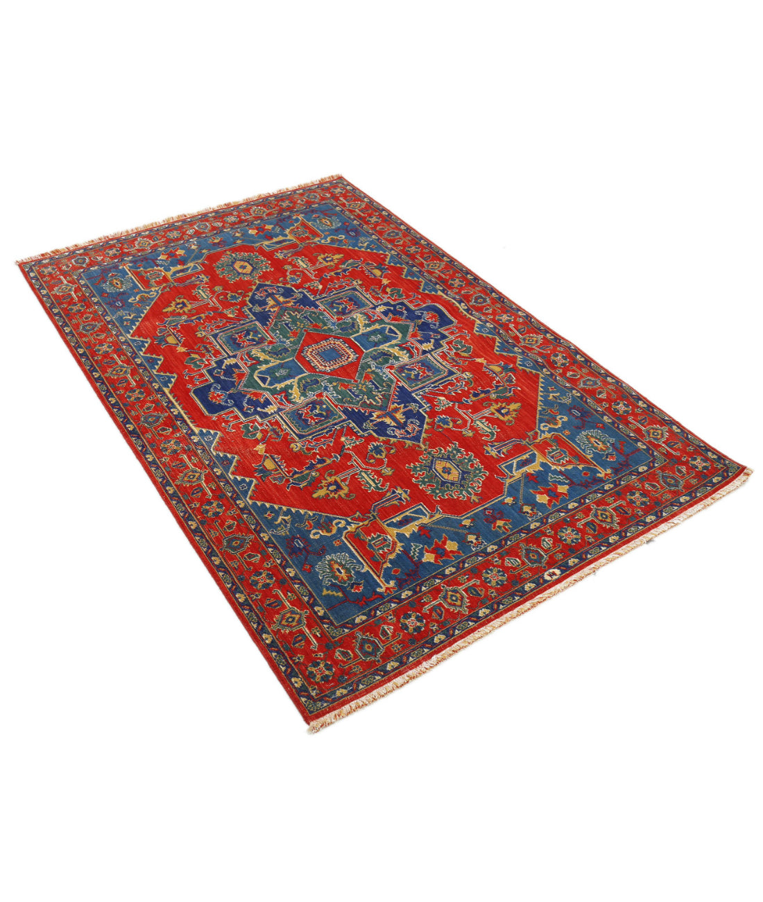 Gulshan 3'10'' X 6'0'' Power-Loomed Wool-Bamboo Silk Rug 3'10'' x 6'0'' (115 X 180) / Red / Blue