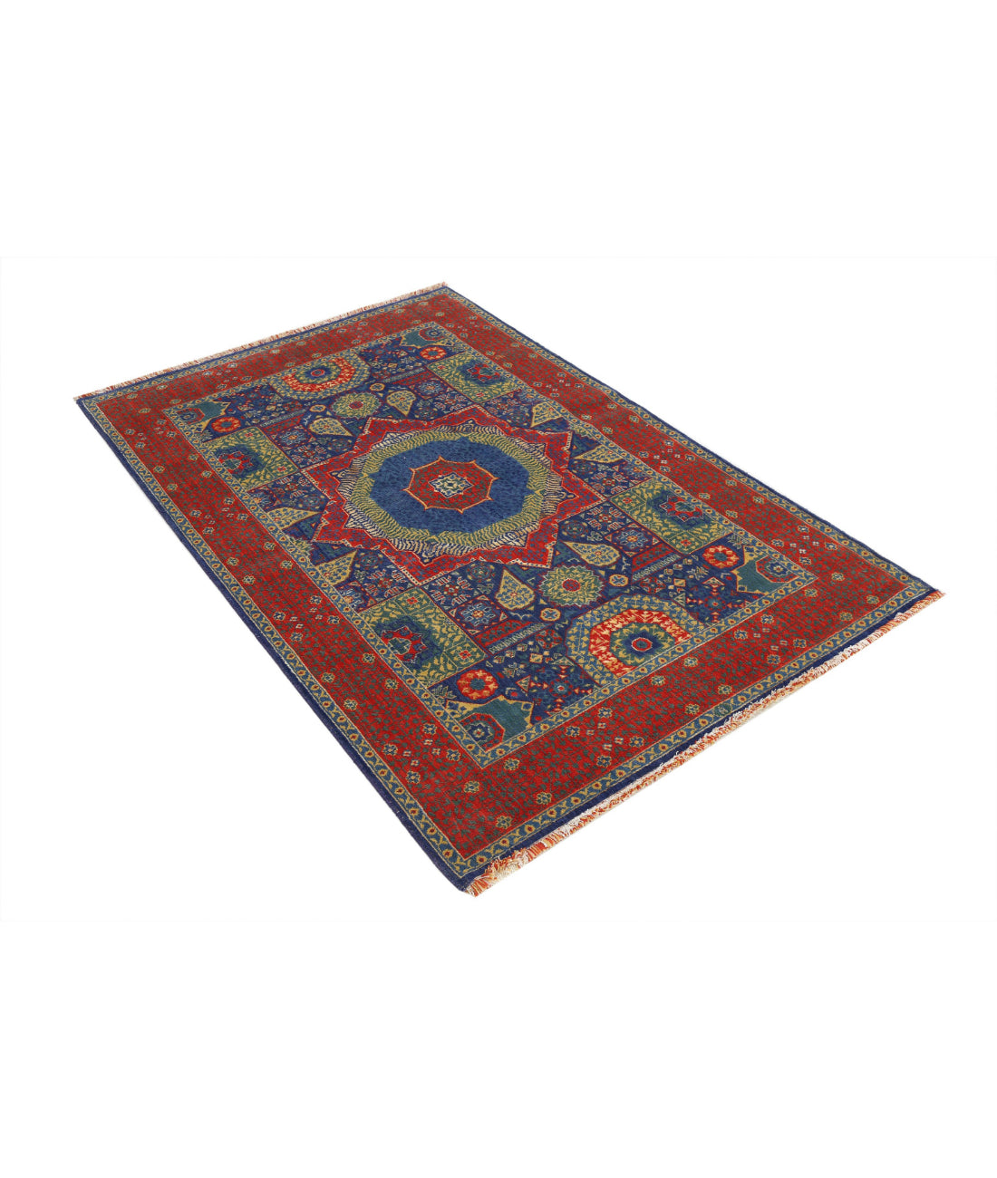 Gulshan 3'10'' X 6'0'' Power-Loomed Wool-Bamboo Silk Rug 3'10'' x 6'0'' (115 X 180) / Blue / Red