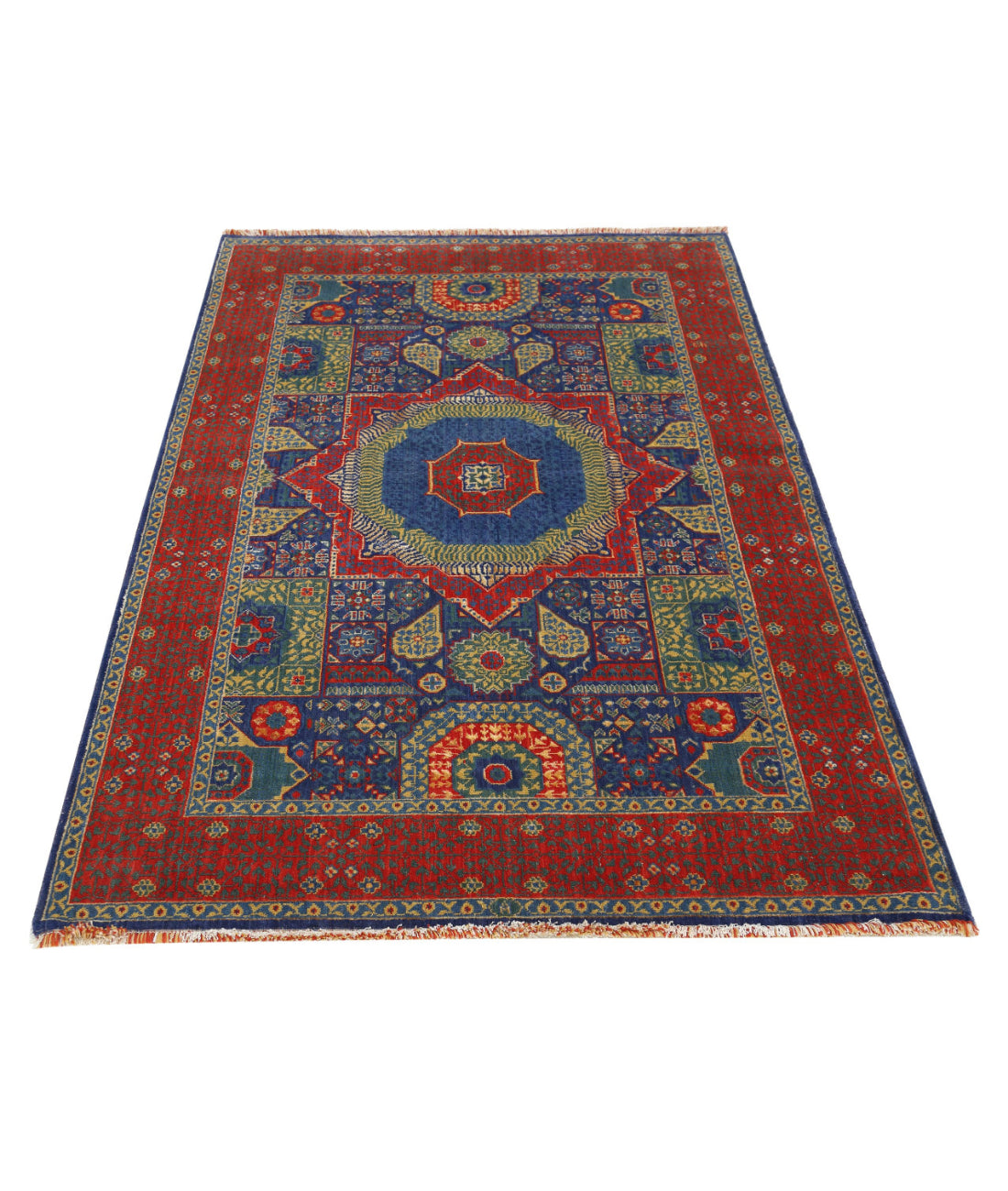 Gulshan 3'10'' X 6'0'' Power-Loomed Wool-Bamboo Silk Rug 3'10'' x 6'0'' (115 X 180) / Blue / Red