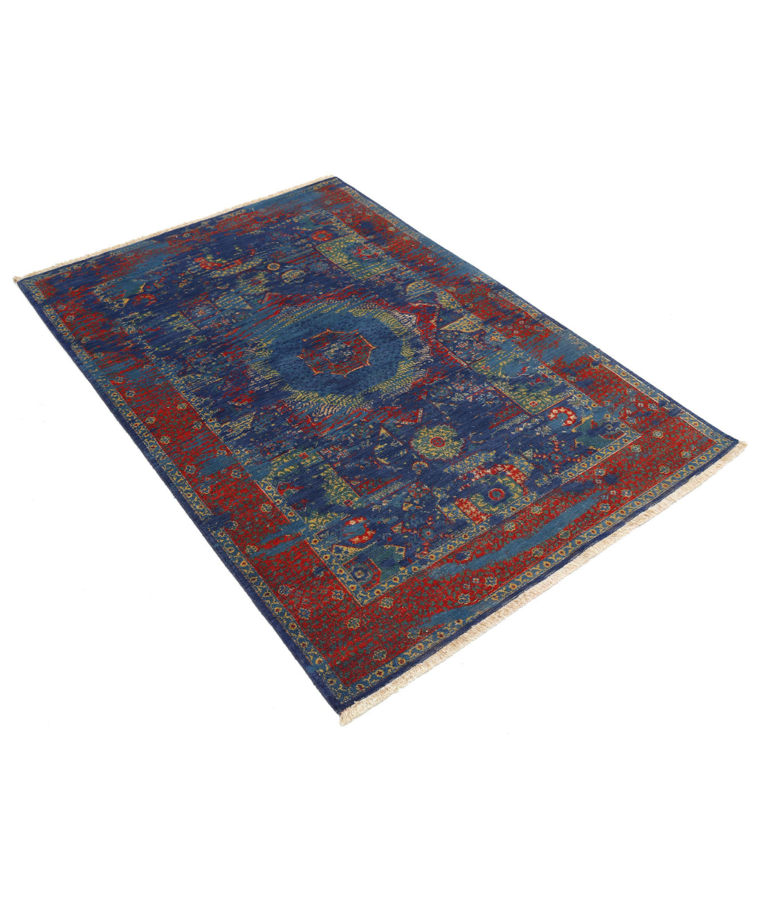 Gulshan 3'11'' X 5'9'' Power-Loomed Wool-Bamboo Silk Rug 3'11'' x 5'9'' (118 X 173) / Blue / Red
