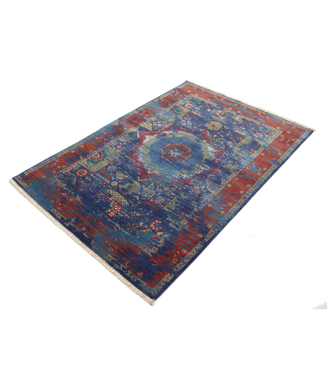 Gulshan 3'11'' X 5'9'' Power-Loomed Wool-Bamboo Silk Rug 3'11'' x 5'9'' (118 X 173) / Blue / Red