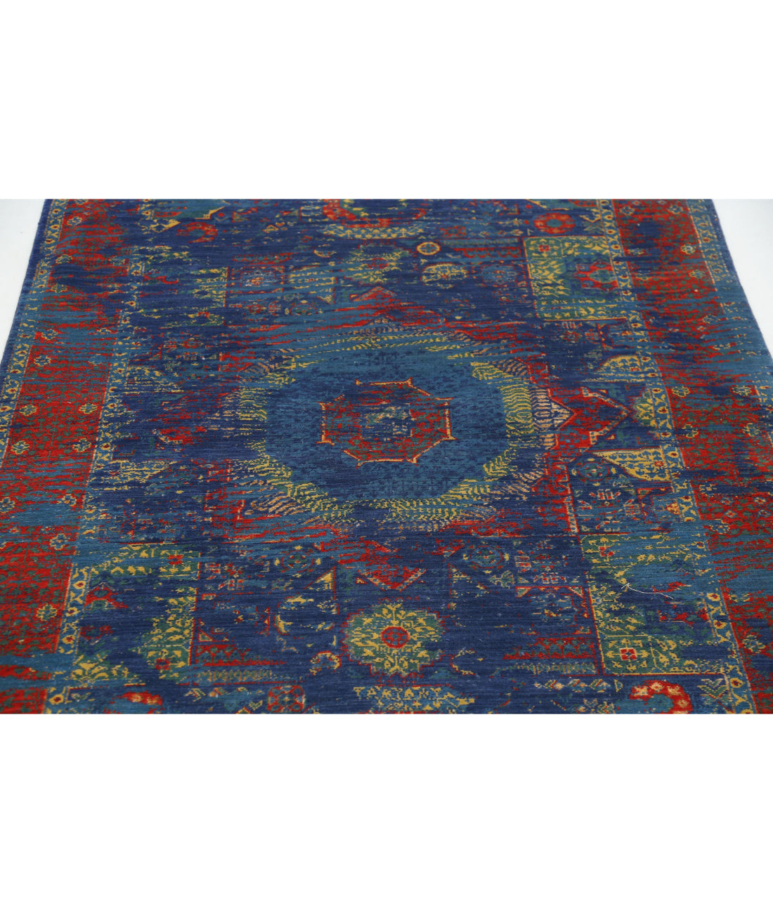 Gulshan 3'11'' X 5'9'' Power-Loomed Wool-Bamboo Silk Rug 3'11'' x 5'9'' (118 X 173) / Blue / Red