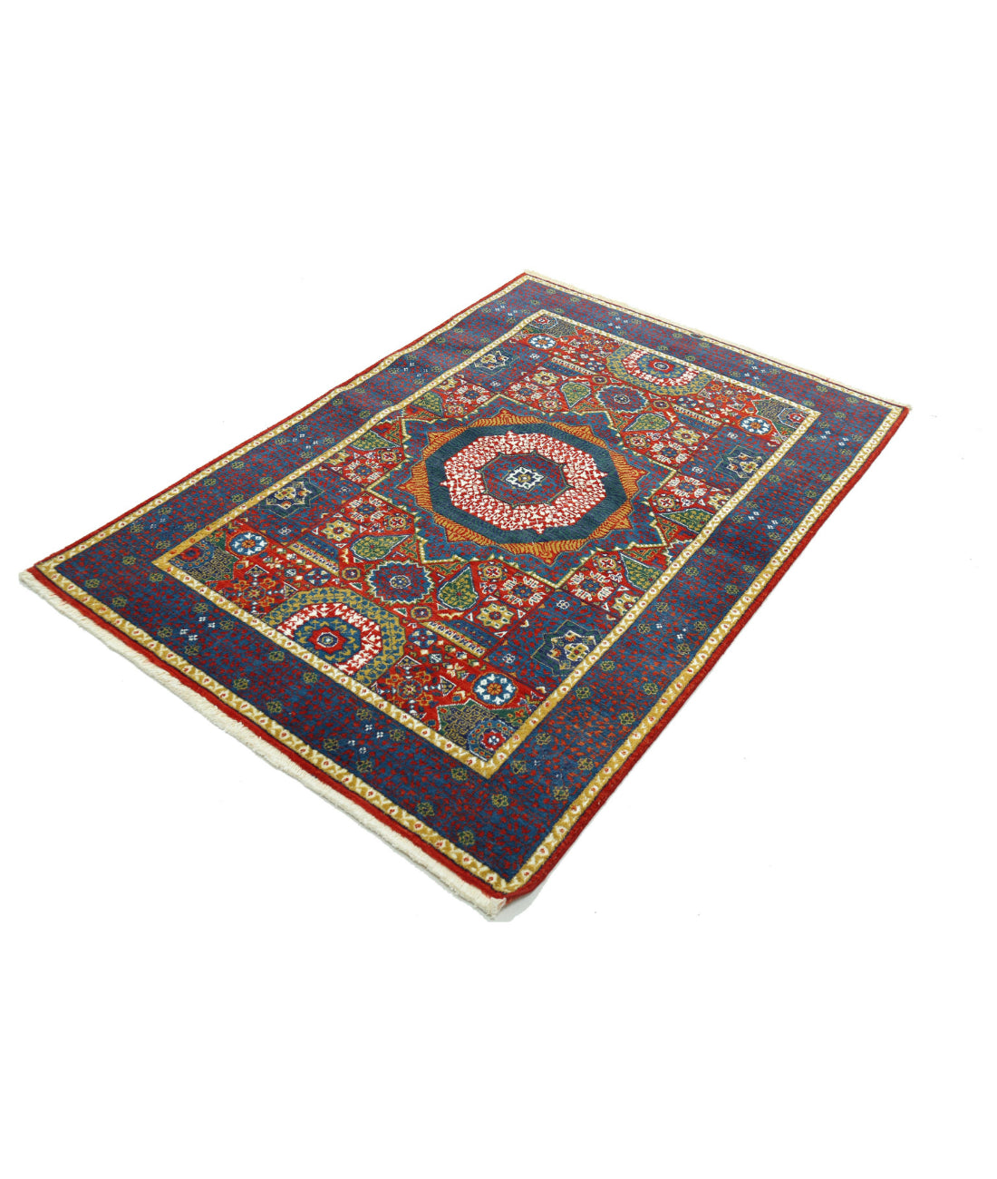 Gulshan 4'0'' X 5'10'' Power-Loomed Wool-Bamboo Silk Rug 4'0'' x 5'10'' (120 X 175) / Red / Blue