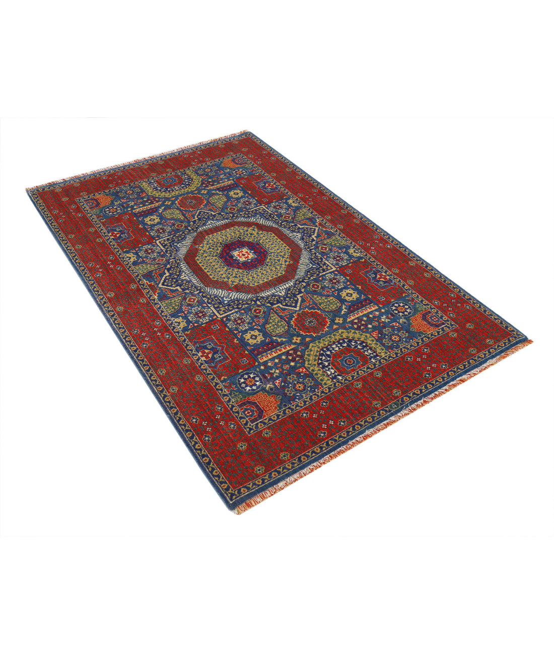 Gulshan 3'10'' X 6'0'' Power-Loomed Wool-Bamboo Silk Rug 3'10'' x 6'0'' (115 X 180) / Blue / Red