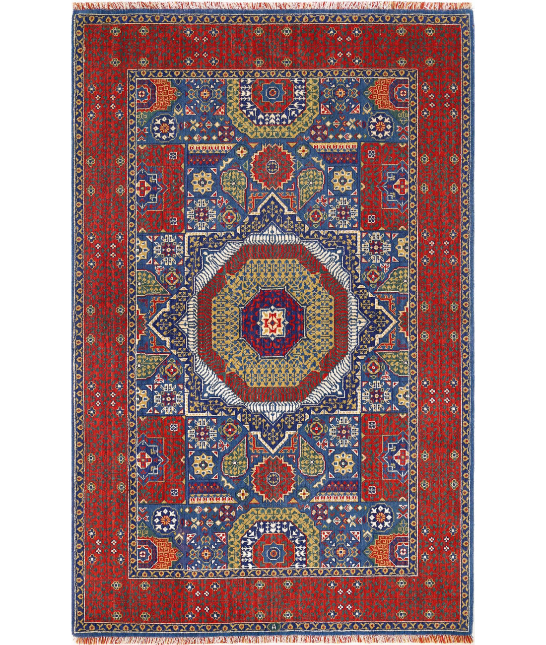 Gulshan 3'10'' X 6'0'' Power-Loomed Wool-Bamboo Silk Rug 3'10'' x 6'0'' (115 X 180) / Blue / Red