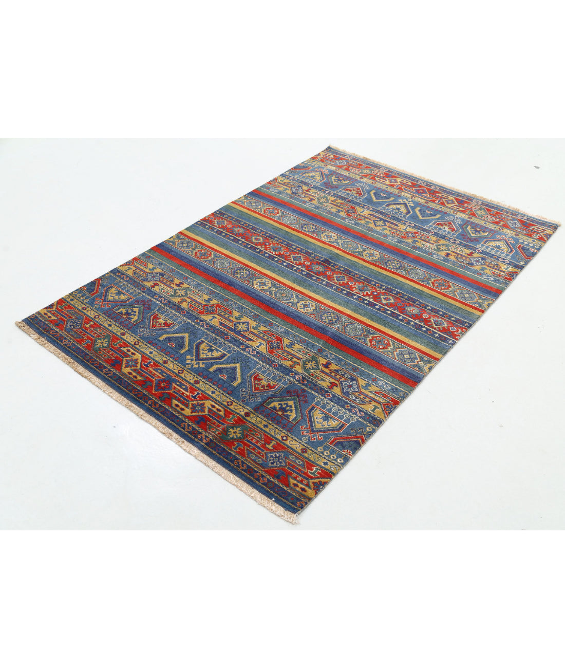 Gulshan 4'0'' X 5'10'' Power-Loomed Wool-Bamboo Silk Rug 4'0'' x 5'10'' (120 X 175) / Blue / Red