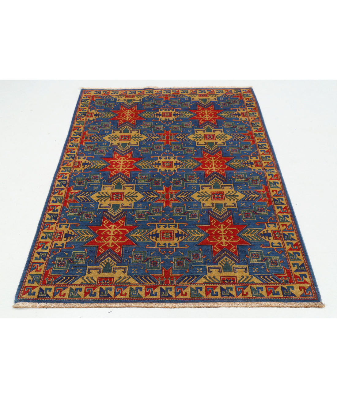 Gulshan 4'0'' X 5'9'' Power-Loomed Wool-Bamboo Silk Rug 4'0'' x 5'9'' (120 X 173) / Blue / Gold