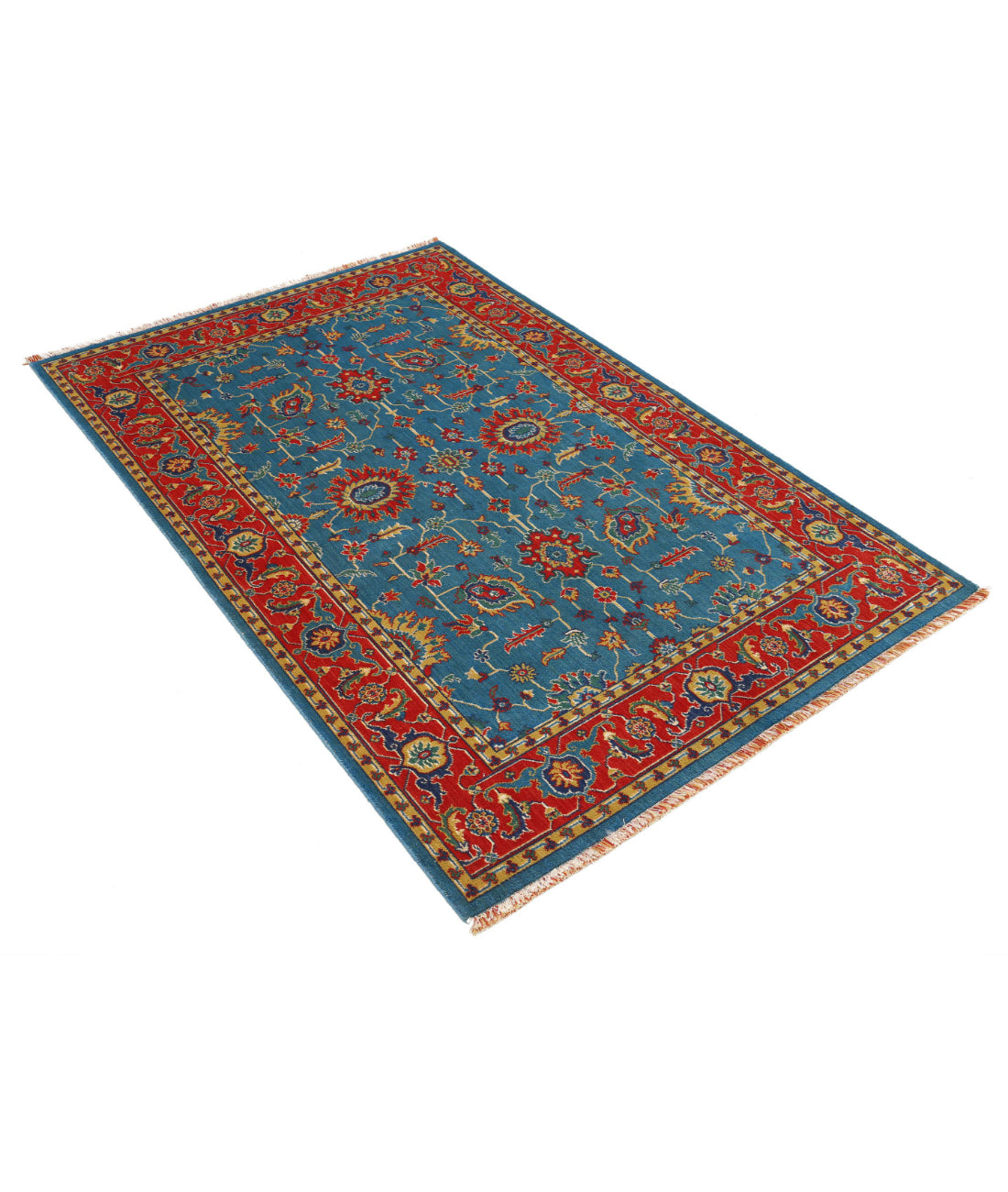 Gulshan 3'10'' X 6'1'' Power-Loomed Wool-Bamboo Silk Rug 3'10'' x 6'1'' (115 X 183) / Blue / Red