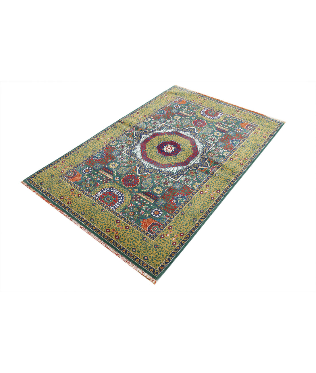Gulshan 3'10'' X 6'0'' Power-Loomed Wool-Bamboo Silk Rug 3'10'' x 6'0'' (115 X 180) / Green / Gold