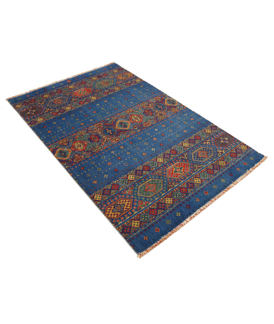 Gulshan 3'10'' X 6'0'' Power-Loomed Wool-Bamboo Silk Rug 3'10'' x 6'0'' (115 X 180) / Blue / Red