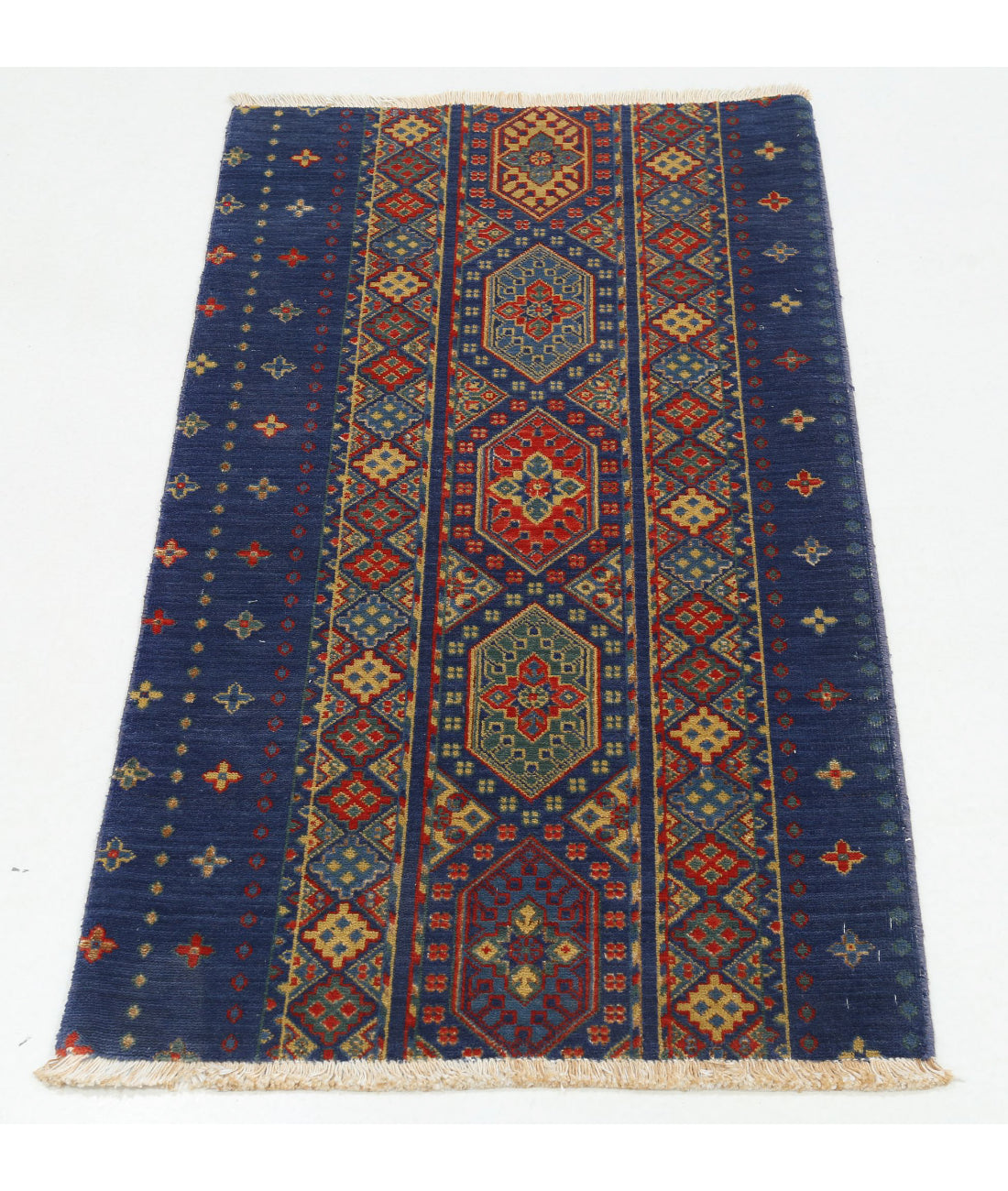 Gulshan 2'2'' X 3'9'' Power-Loomed Wool-Bamboo Silk Rug 2'2'' x 3'9'' (65 X 113) / Blue / Red